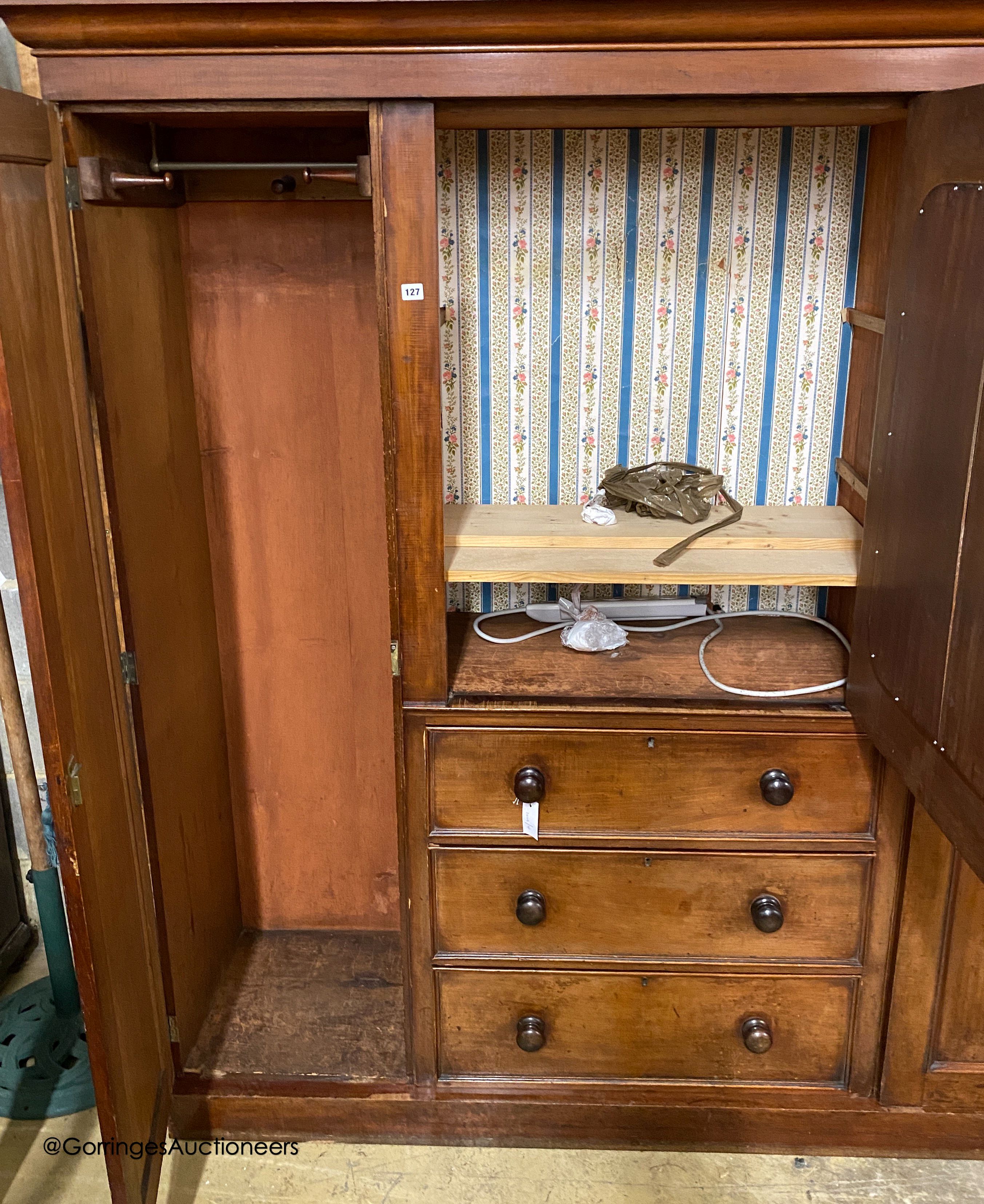 A Victorian mahogany compactum wardrobe, width 187cm depth 45cm height 195cm